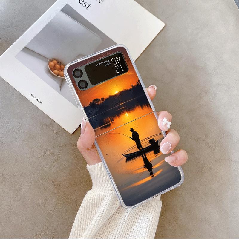 Fishing Rod At Sunset Scenery Pattern Clear Phone Case for Samsung Galaxy Z Flip 7 Flip 6 5 4 3 Folding Cover for Z Flip7 Flip5