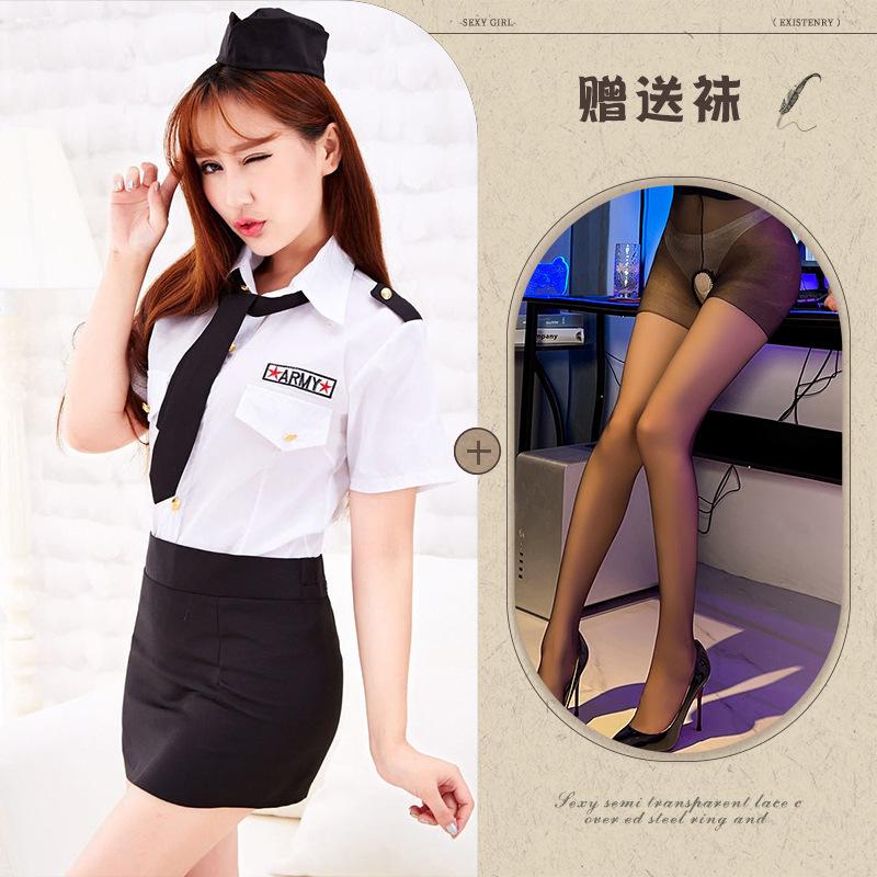 Sexy Lingerie Sexy Sailor Policewoman Tie Stewardess Cosplay Breasts Seduction Hip Wrap Skirt Suit