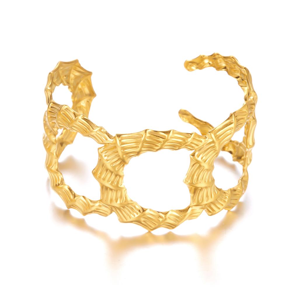 Exaggerated Stainless Steel Metal Shell Flower Cuff Bangle Bracelet for Women Vintage Gold Color Bangles Beach Party Jewelry New