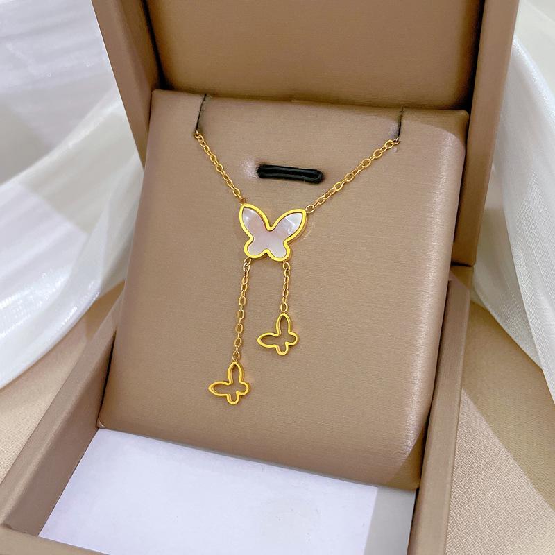 Full Titanium Steel Geometric Animal Minimalist Real Gold Necklace for Women - Collarbone Chain