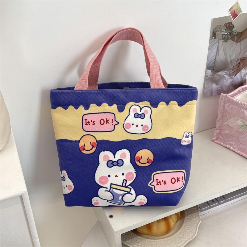 2 Cute Cartoon Printed Handbag Women's Large-capacity Canvas Shopping Bag Hand Carry Work Bento Bag