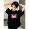 Pure cotton black short-sleeved women's t-shirt new popular summer unique design niche top loose t-shirt