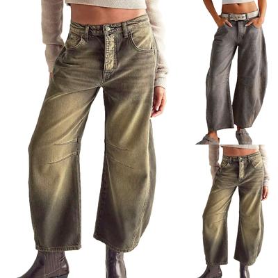 Γυναικείο φαρδύ τζιν στη μέση με φαρδύ πόδι Loose Boyfriend τζιν παντελόνι με ίσιο πόδι με βαρέλι τζιν