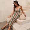 Women's Boho Geometric Print Bodycon Maxi Dress, Spaghetti Strap Backless Knit Summer Dress for Vacation Beach Party Daily.
