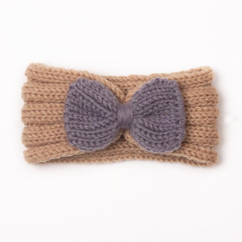 Autumn and winter warm children's contrasting color knitted wool hair accessories, baby solid color bow headscarf, baby headband