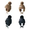 Ear Protection Pompom Beanie with Earflap Cartoon Wool Cap Thick Children Knitted Hat  Boy