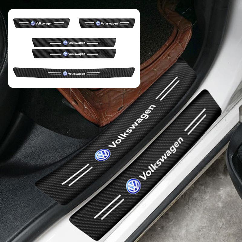 1/4/5Pcs Carbon Fiber Car Door Threshold Protective Sticker For VW Golf 6 7 8 Touareg Passat Polo Jetta B6 GTI 5 4 MK4 Touran T5 zh4