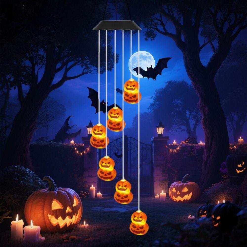 Solar Powered Halloween LED Pumpkin Wind Chime Creative Solar Wind Chime Lamp Courtyard Terrace