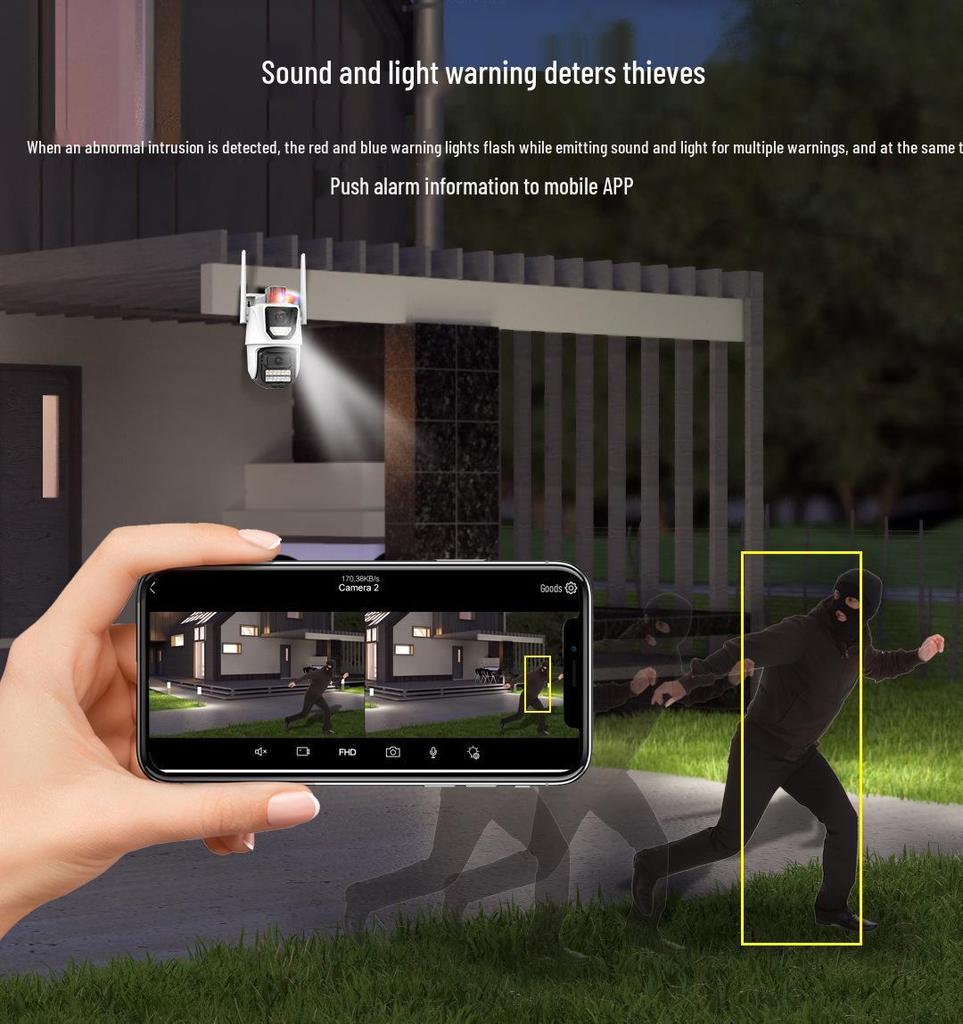 8MP Dual-Lens PTZ Outdoor Wireless Camera with HD, Motion Alarm, Mobile Monitoring, Waterproof Design