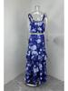 European & American Women's Resort Style Two-Piece Set: Printed Camisole Top with Layered Long Skirt. Perfect for Beachside Holidays.