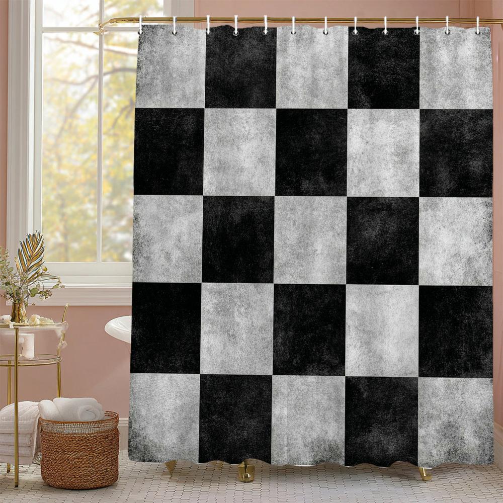 Modern Geometric Plaid, mosaic Graphic Shower Curtain, Bathroom Decorative Shower Curtain, Waterproof Shower Curtain with Hooks 90x180cm-35x70in