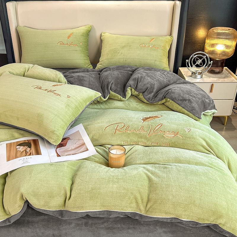 Thickened Bed Four-piece Set Milk Fleece Quilt Cover Fleece Quilt Cover Sheet Pillowcase