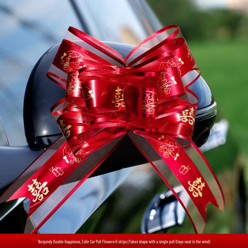 Большое Красное Свадебное Автомобильное Украшение Бант с Лентой Pull flower decoration