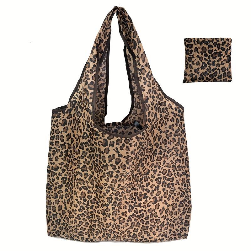 

1 Women s Large-Capacity Leopard-Print Tote Bag — Spacious, Durable Polyester Shopping Bag, Brown, Foldable Design