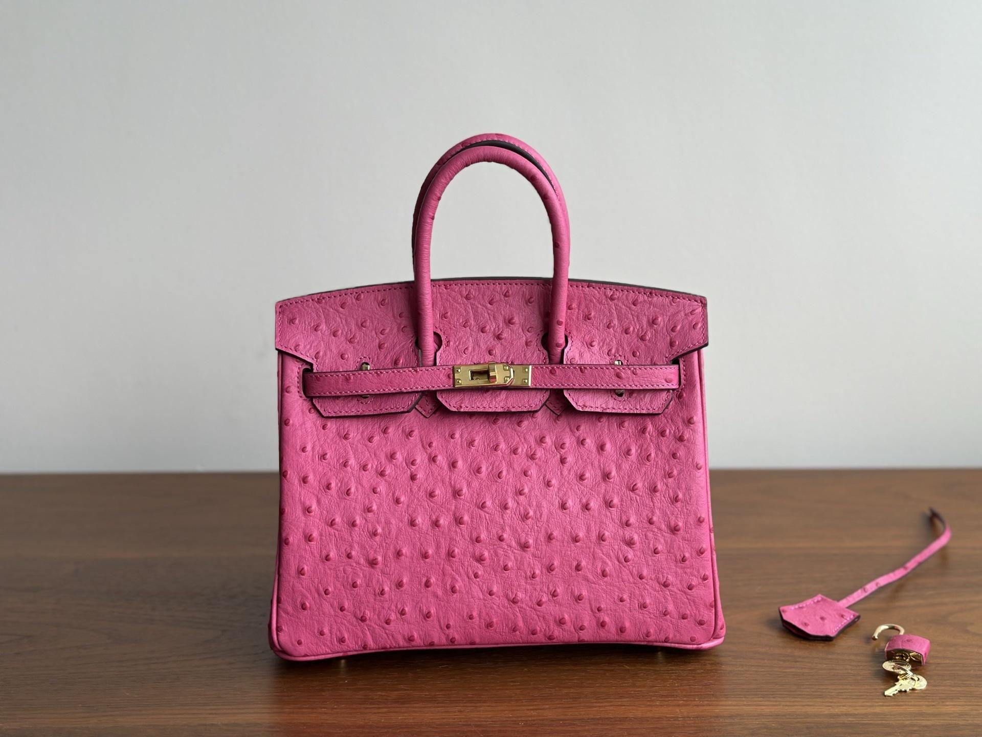 Версия с платиновой подкладкой Узор страуса Воловья кожа Обновленный стиль Модная Большая вместимость Женская сумка 30cm розовый