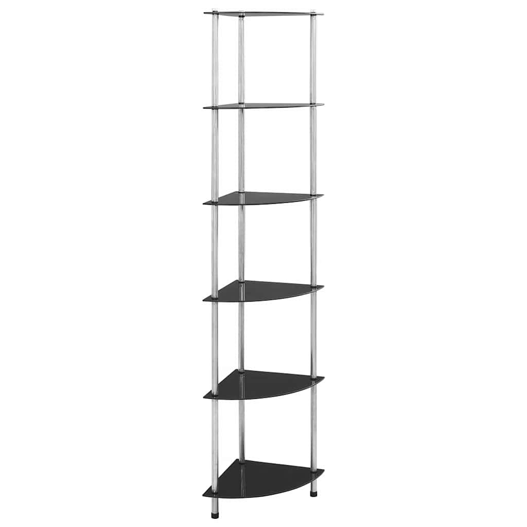 6 Shelf Glass Shelf In Black 30 X 30 X 160 Cm Tempered Glass