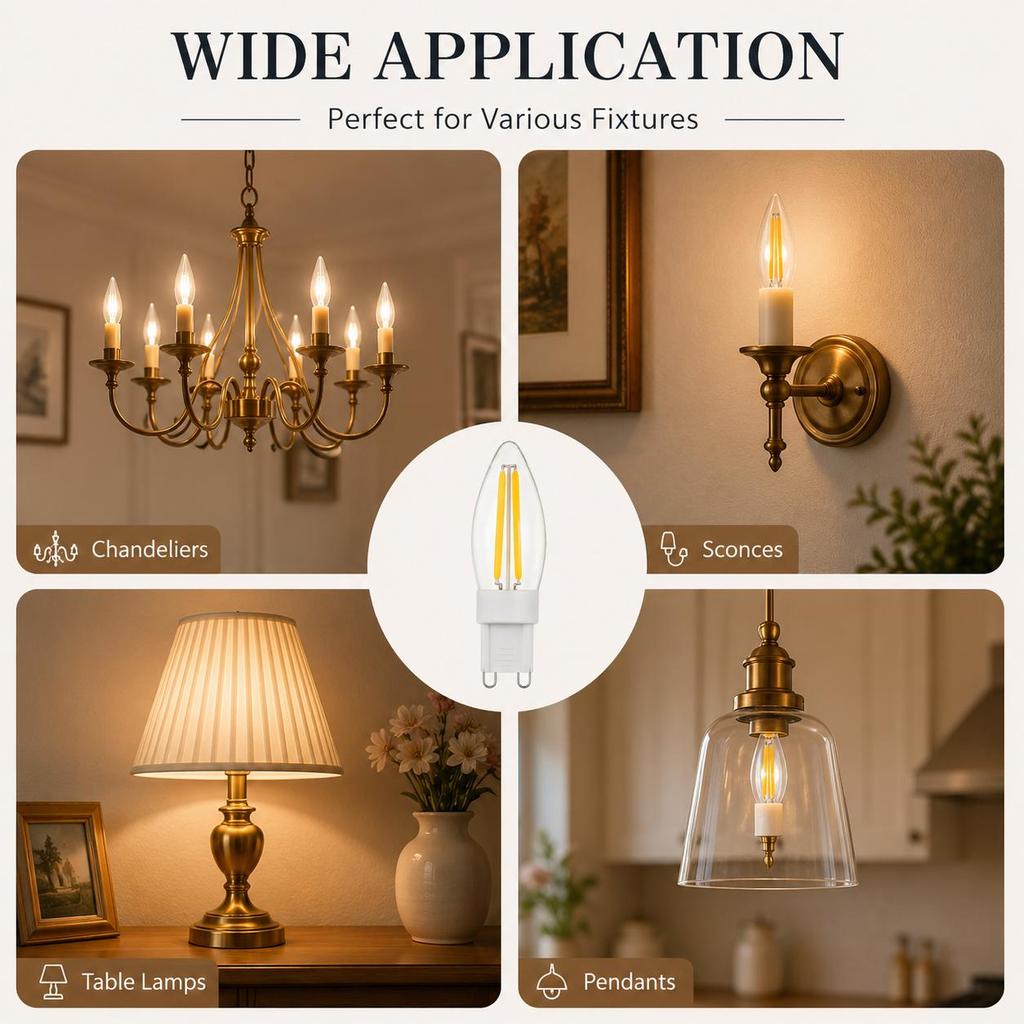 10 Bombillas LED G9 2W 3W Vidrio Filamento Lámpara AC220V Blanco Cálido Ahorro de Energía Reemplazo Halógeno para Candelabro