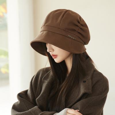 Stile Coreano Nuovo Stile Cappello Ottagonale alla Moda di Alta Gamma con Etichetta Metallica Cappello a Cumulo Autunno e Inverno Cappello a Bacino Termico Trendy