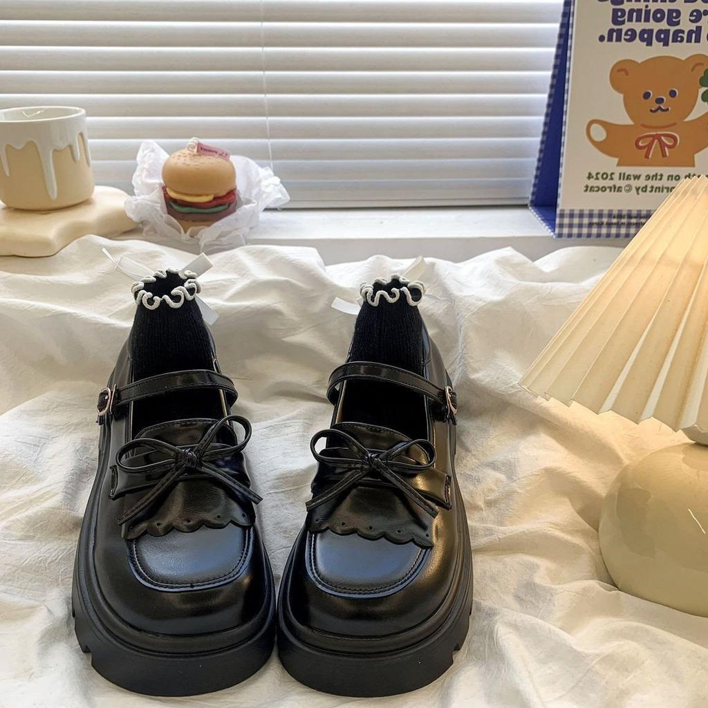 Fashion Elegant Black Bow New Spring and Summer Thick Soled Small Leather Shoes Simple Comfortable Versatile Women's Single Shoes