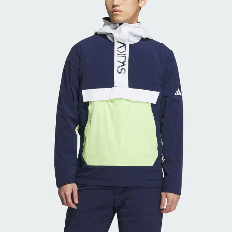 Adidas Color Block Letter Print Hooded Pullover Jacket Men jackets Blue HY0976