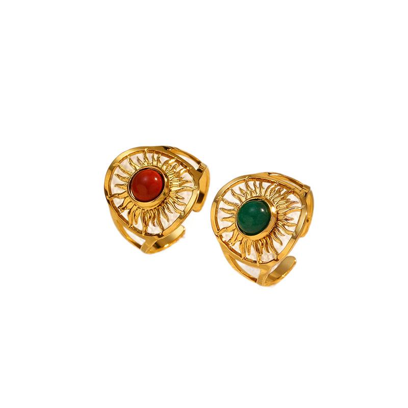 European and American Retro Personalized Stainless Steel Ring Sun Hollow Ring Electroplated 18K Gold Opening Versatile Ring
