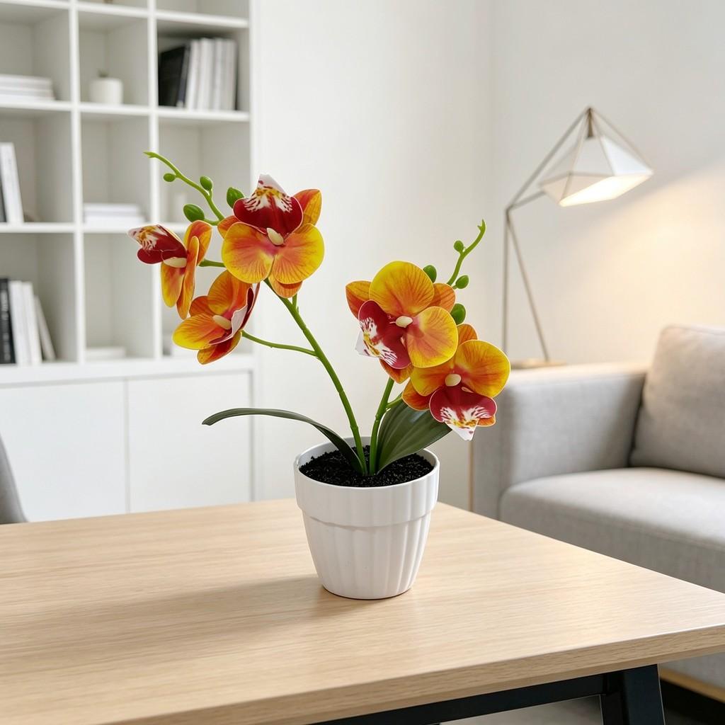Butterfly Orchid Fake Flower Plant With Plastic Base For Home Decor And Wedding Centerpieces