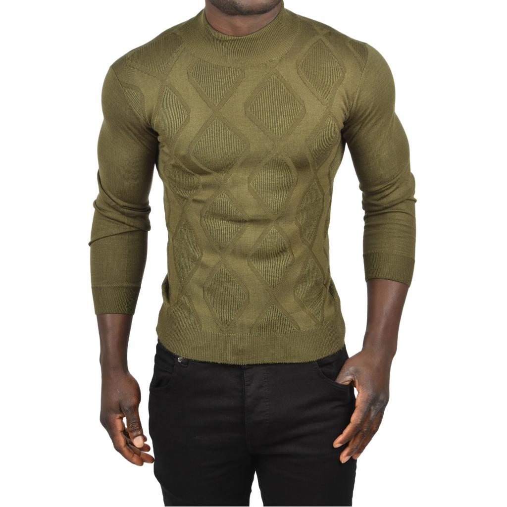 DeepSEA Baklava Desenli Slim Fit Yarım Balıkçı Yaka Triko Boğazlı Kazak 2505511