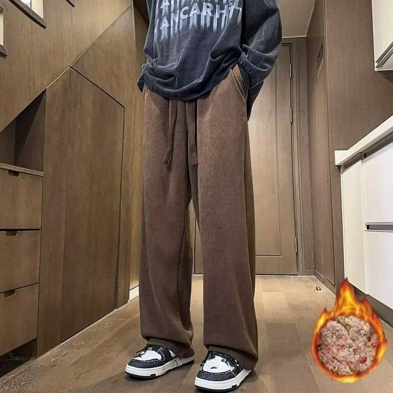 

Мужские осенне-зимние американские ретро белые повседневные брюки, уличный стиль, прямой крой, свободные спортивные брюки, простые универсальные длинные брюки 3XL