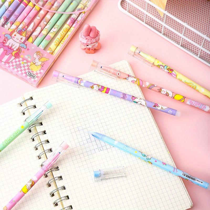 Back To School Season 144Pcs 0.5mm Cartoon Fantastic Unicorn Design Straight Pole Black Neutral Pen, Perfect for School Prize Pen Stationery, Office S