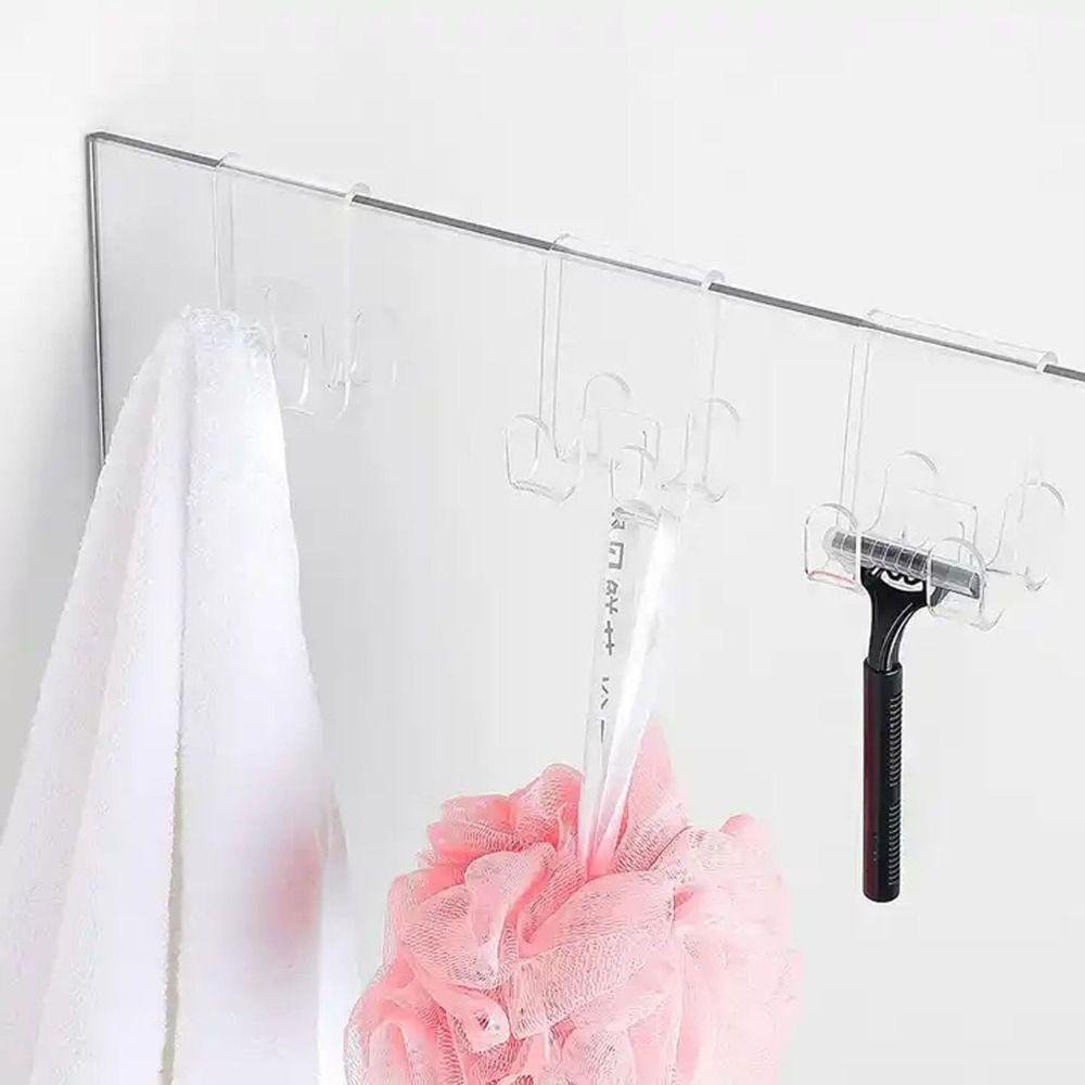 Punch-Free Shower Door Hook Wall Mounted Transparent Acrylic Shower Hanger Clothing Hangings Rack Strong Load-Bearing
