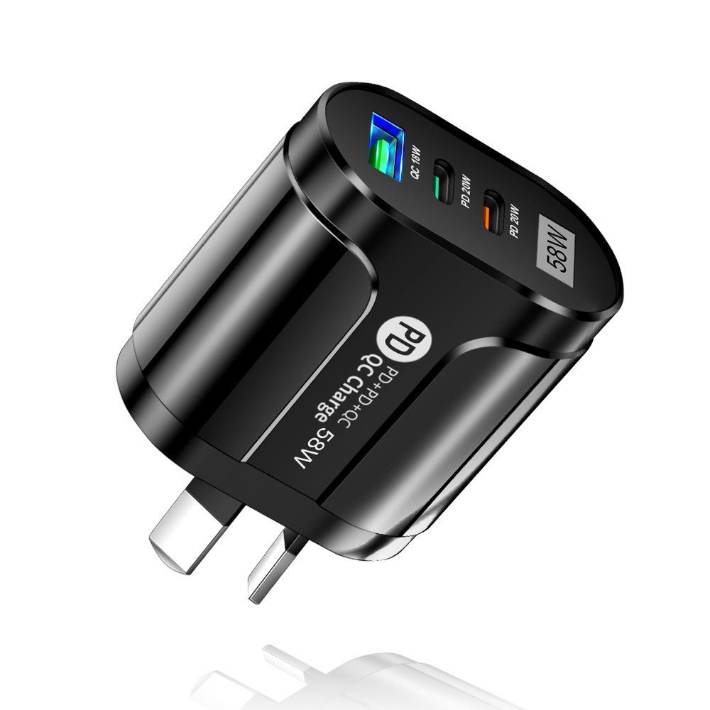 58W Multi-Plug Fast Charger with Dual USB & Type-C PD Ports