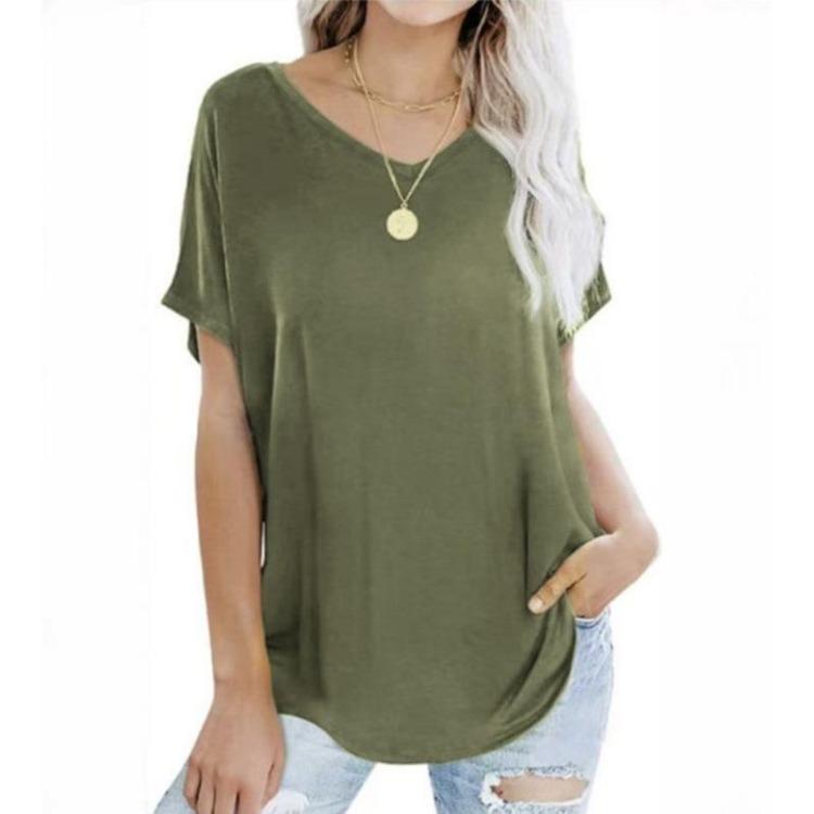 Women Summer T Shirts Casual Loose Fit V Neck Short Sleeve Basic Tee Top