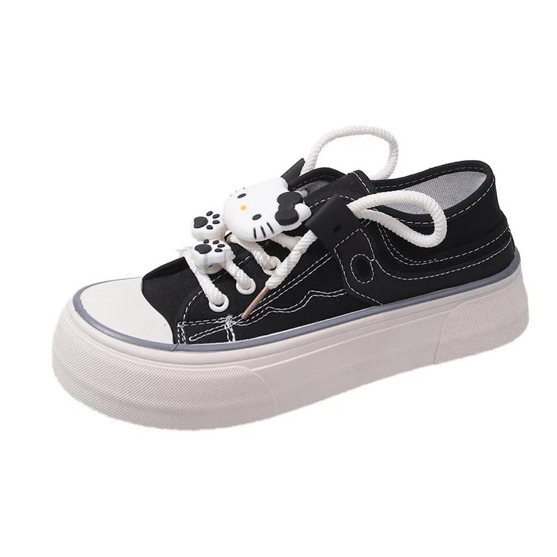 Fashionable Thick Soled Canvas Shoes Cute Round Headed Cats Casual and Versatile Lightweight and Comfortable Board Shoes