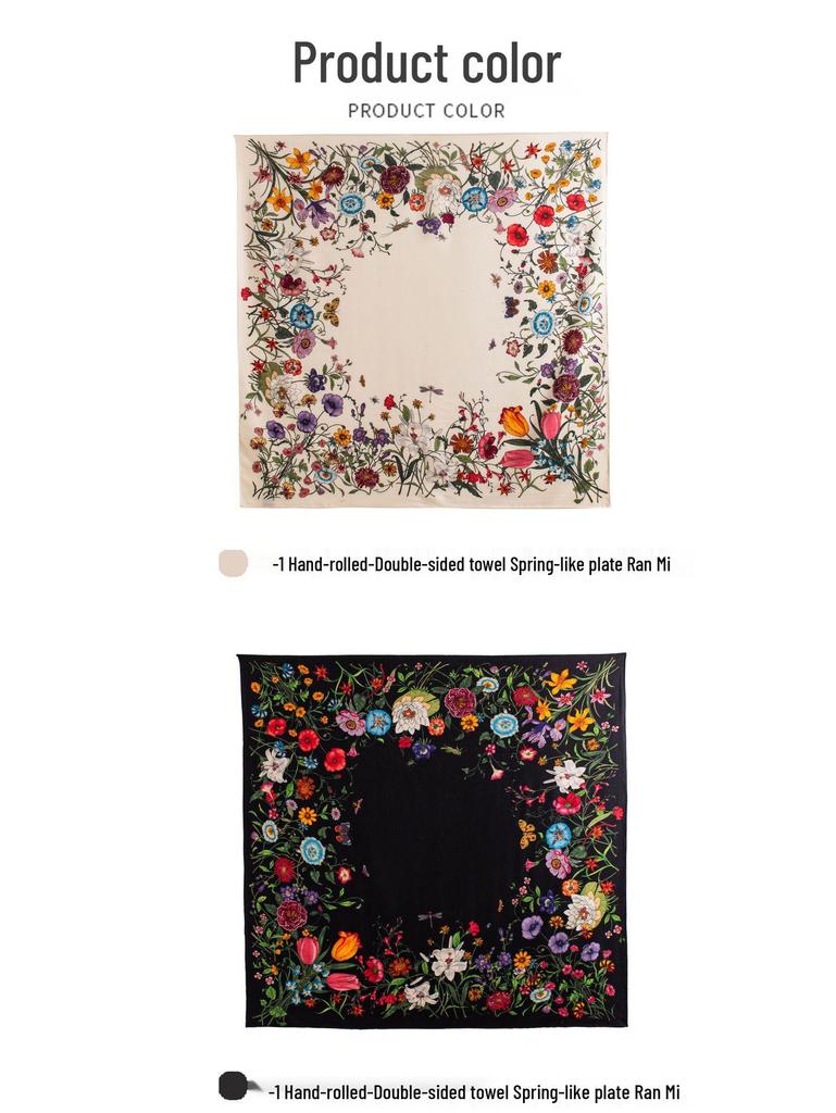 Eșarfă tip snood din lână mătăsoasă cu imprimeu floral față-verso pentru femei - Șal elegant, luxos, ușor