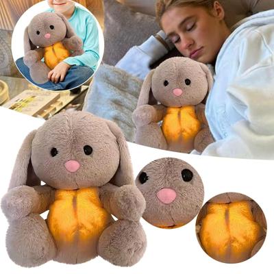 Baby Breathing Rabbit Plush Toy with Soothing Music Plushie Light Musical Bunny Calming Stuffed Animal Doll Soother