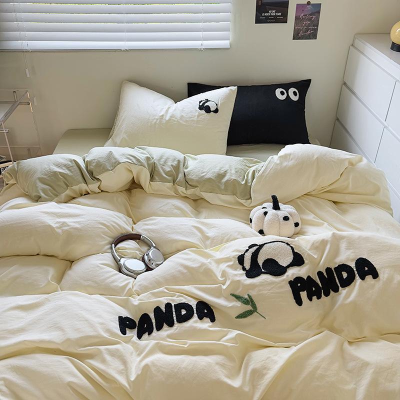 Class A Cotton Four-piece Set, Super Soft Cotton Towel, Embroidered Bed Sheet, Quilt Cover, Washed Cotton Three-piece Set, Comfortable And Soft Skin