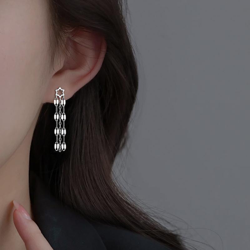 Square Hollow Hexagonal Star Oval Piece Long Tassel Earrings Earrings for Women, Simple Hexagonal Star Earrings