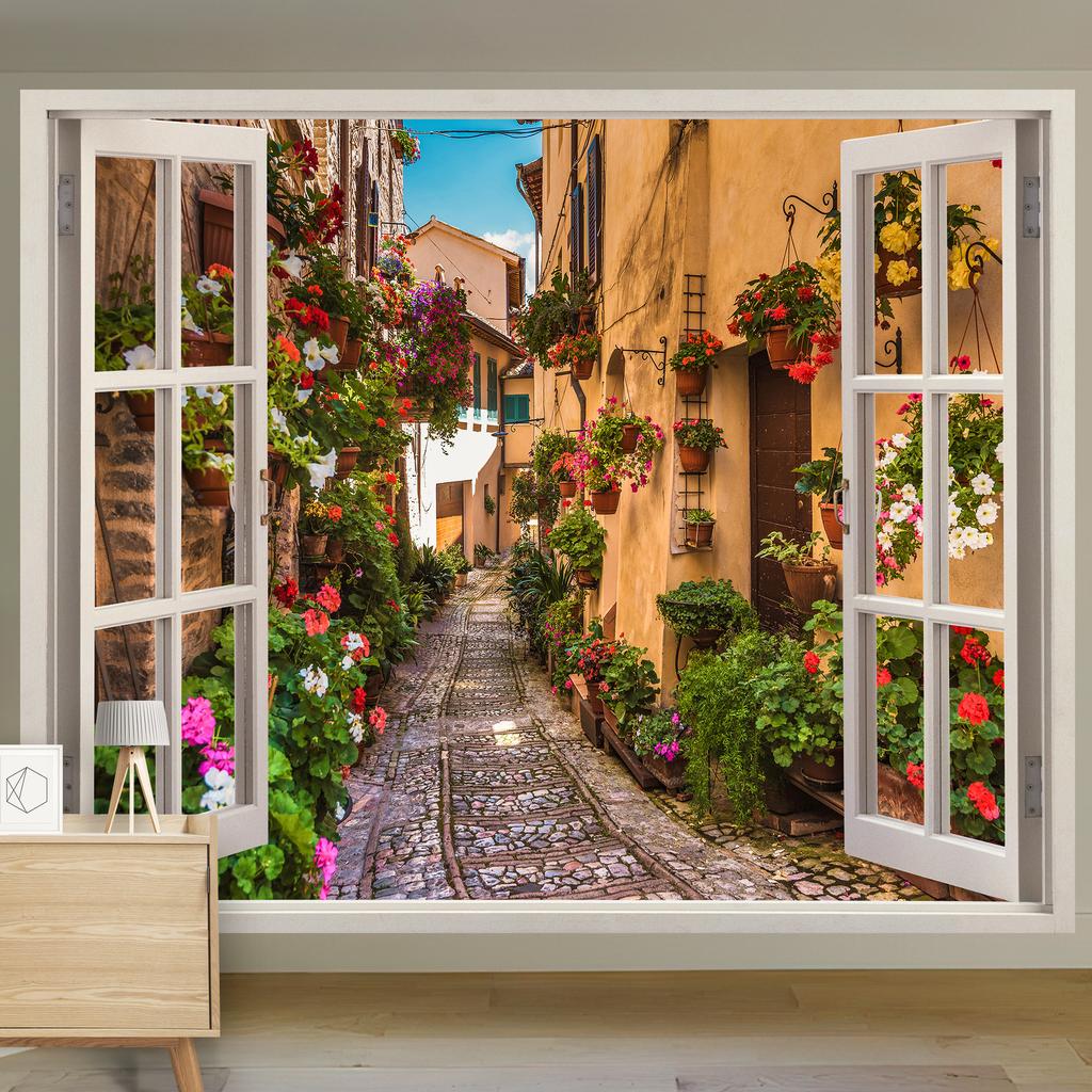 Scenic Landscape Hanging Cloth Natural Woods Beach Simulation Window Decoration Room Background Cloth Wall Painting Cloth