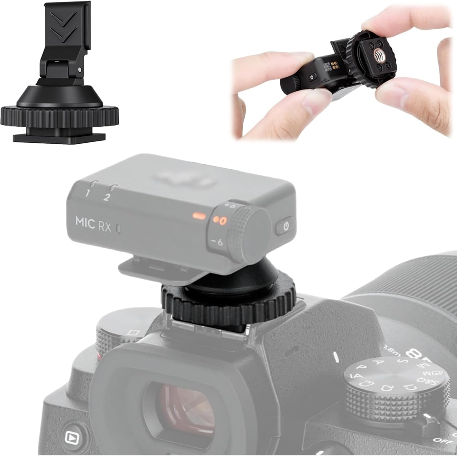 JJC Cold Shoe Mount Adapter for DJI Mic Mini 1/4 Inch-20 Durable ABS Adjustable Angle Camera Video Recording Hot Shoe Accessory