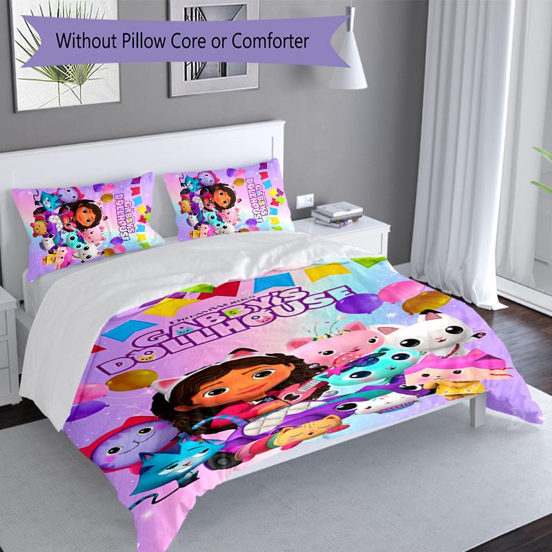3pcs Gabby's Dollhouse1 pattern bedding set duvet cover set includes duvet cover &pillowcases, perfect all season bedroom decoration & gift