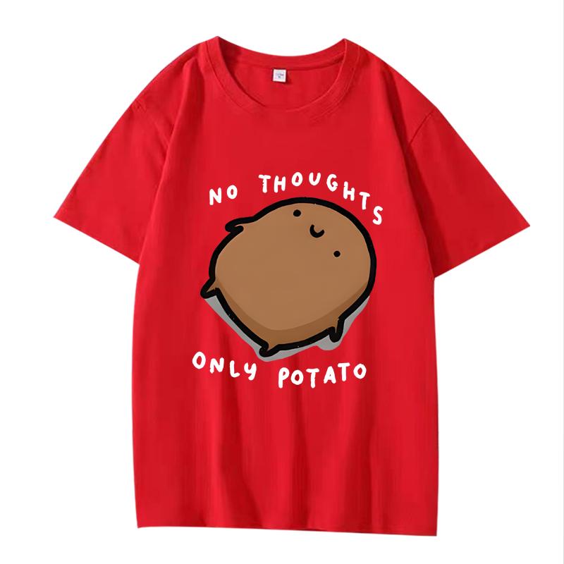 Cute Potato Graphic "No Thoughts Only Potato" Print T Shirt men women Oversized 100% Cotton top short sleeve Summer Unisextops