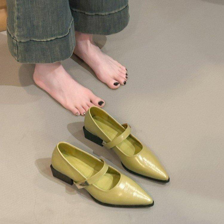 [Youshilai] Pointed Temperament Mary Jane Shoes Women's 2025 Spring New One-word Retro Casual Versatile Single Shoes