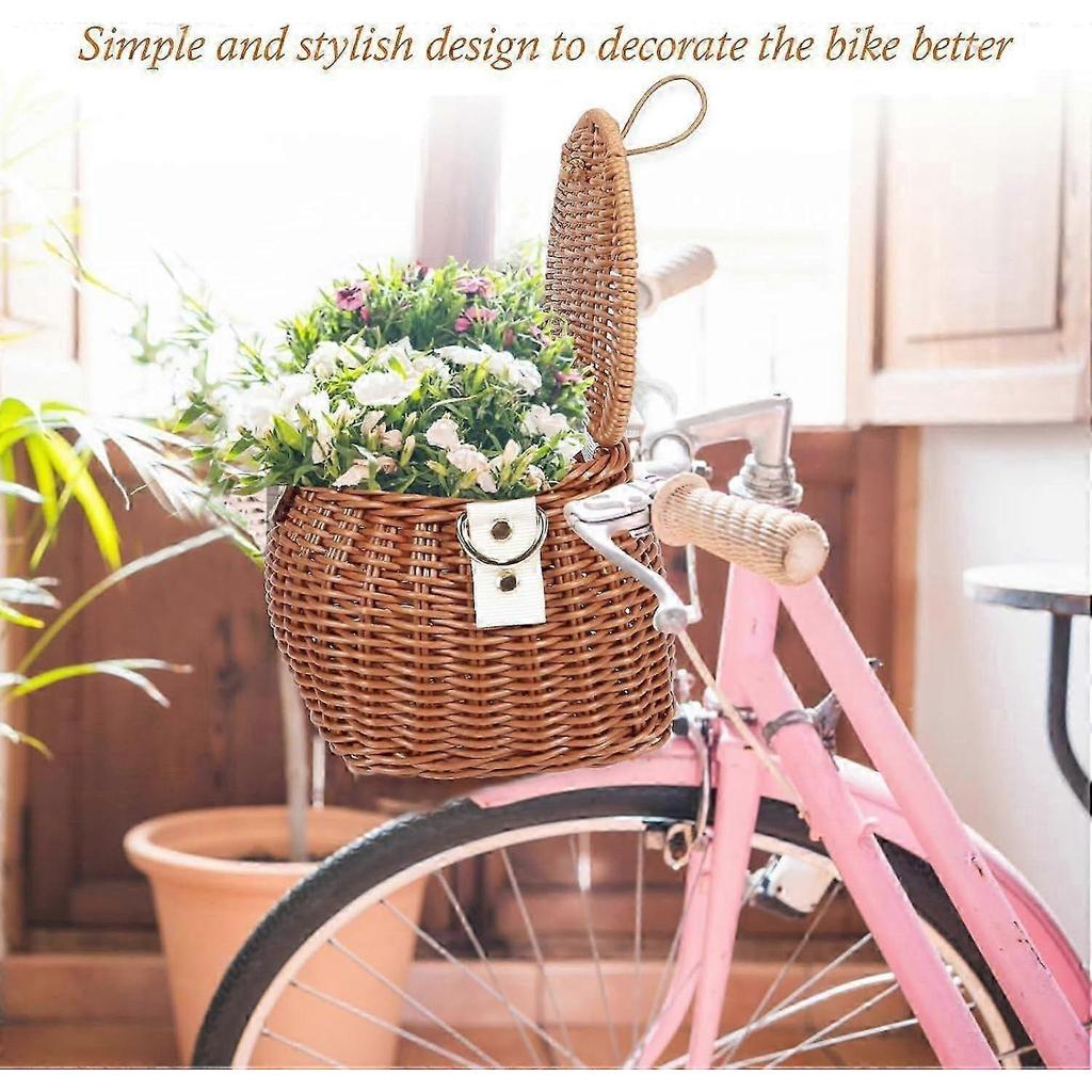 Kids Bike Basket Set, Tricycle Basket, Handwoven Children Bike Basket with Lid & Shoulder Strap, Front Handlebar BasketBrown