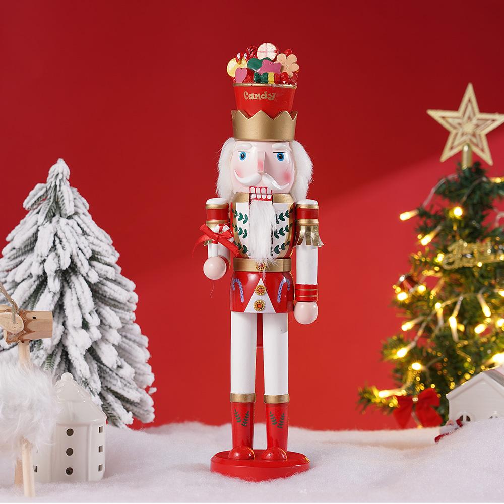 38CM Christmas Candy Ice Cream Nutcracker King Holding Strawberry Emperor Pole/Candy Cane Wooden Crafts Christmas Decorations