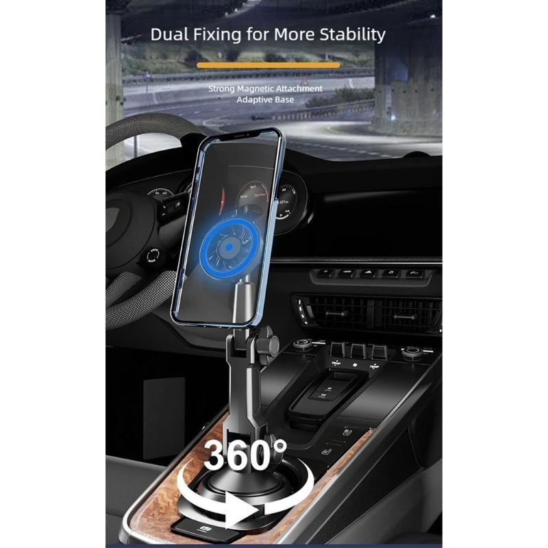 Handfree Navigation Car Cup Holder Phone Stand Featuring Adjustable Angle Magnetic for Driving Safety