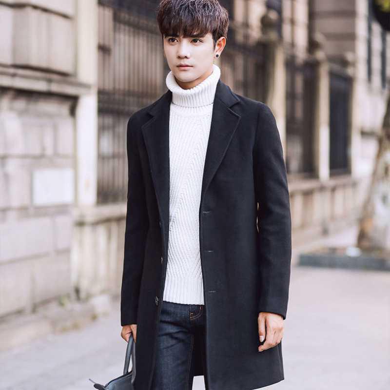 

Мужская шерстяная куртка-ветровка средней длины, корейский стиль, для делового ношения осенью и зимой L