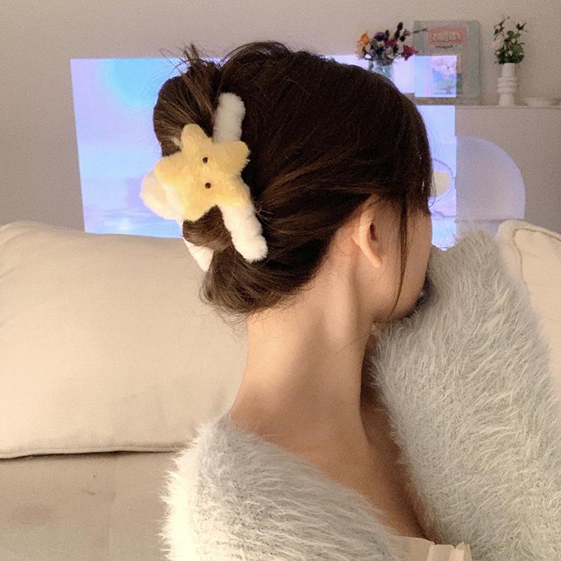 Fluffy Star Shark Hair Clip - Cute Japanese Hairpin for Autumn/Winter