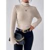 Slim Elegant High Neck Sweater for Women Long Sleeve Solid Color Winter Autumn Clothing