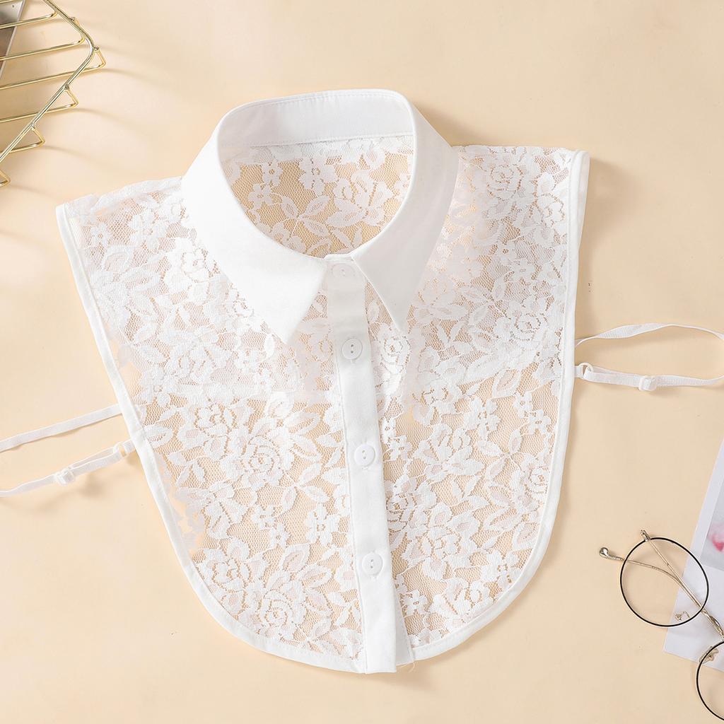 Women's Pointed Neck Lace Fake Collar, Fashionable and Versatile, Semi Transparent and Breathable, Detachable Fake Collar