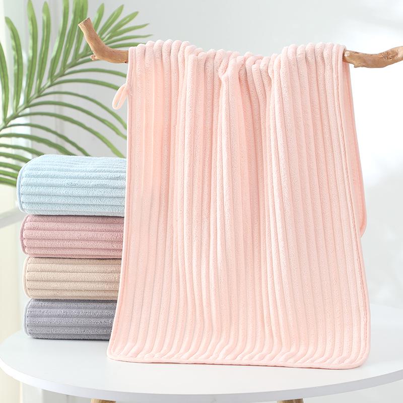 Candy Stripe Coral Fleece Towel - Thick, Absorbent, Non-Shedding Velvet Bath Towel for Daily Household Use